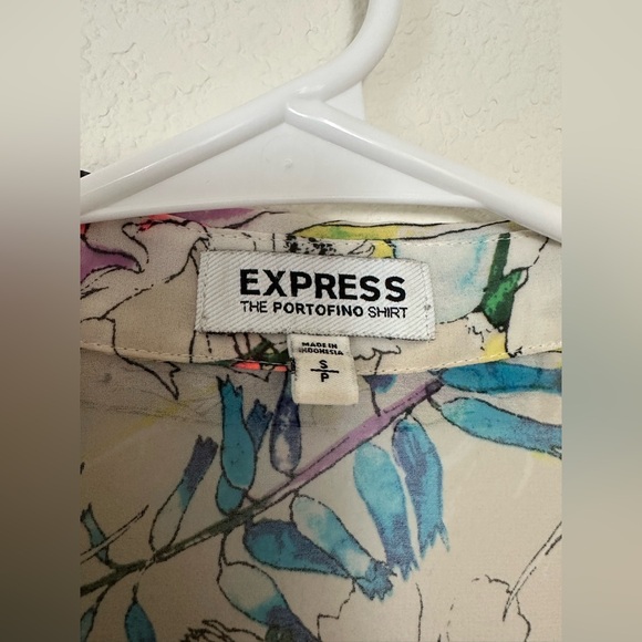 Express The Portofino Shirt Colorful Floral Sheer Blouse - Picture 3 of 4